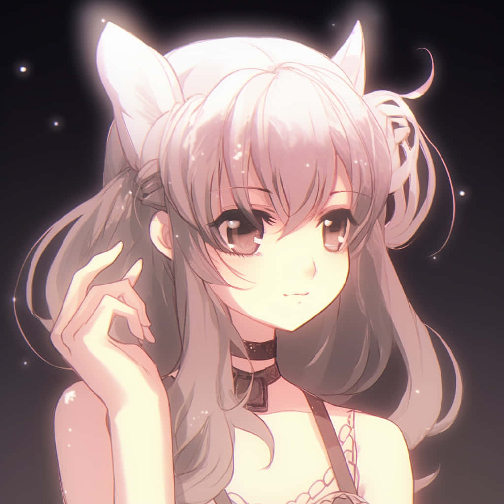 anime girl with cat ears, silver hair, starry night sky, SD Desktop Wallpaper