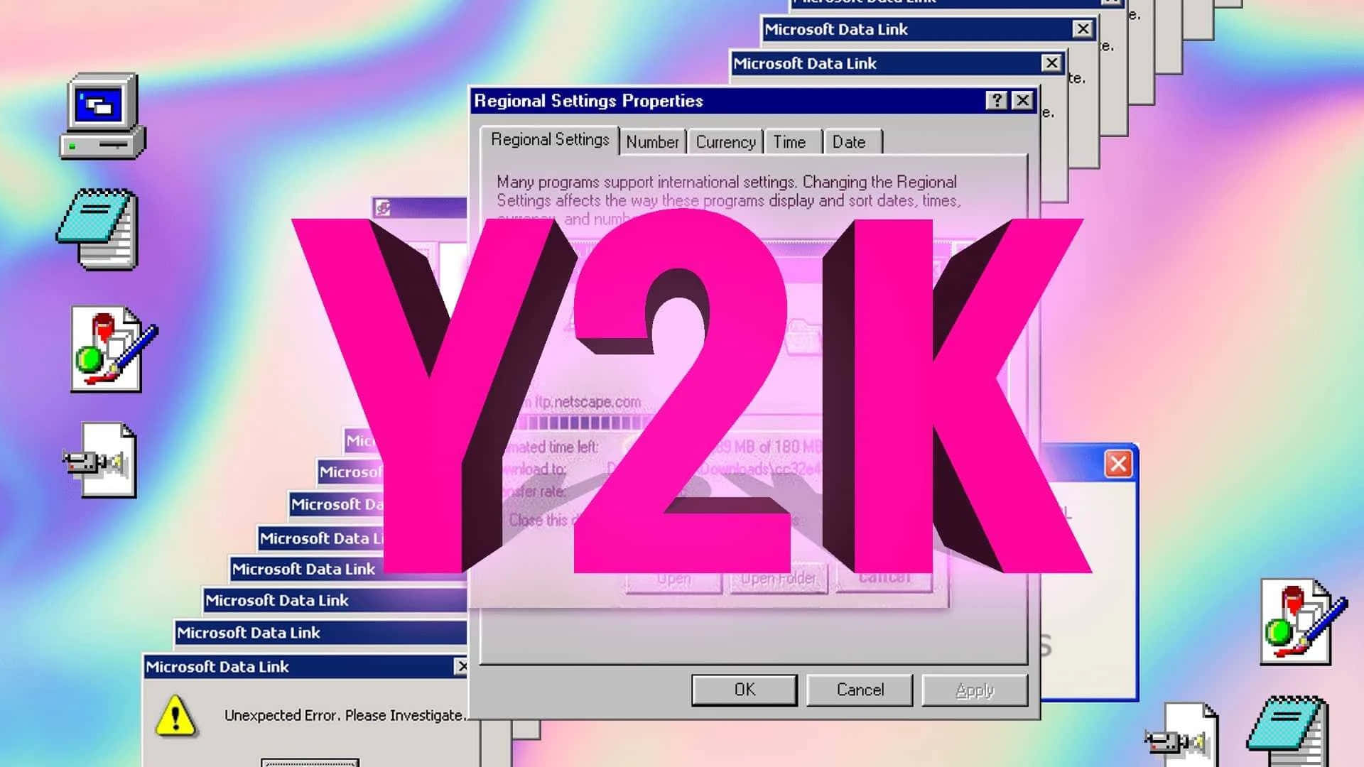 Y2K, retro Windows desktop, cascading error windows, Full HD Desktop Wallpaper