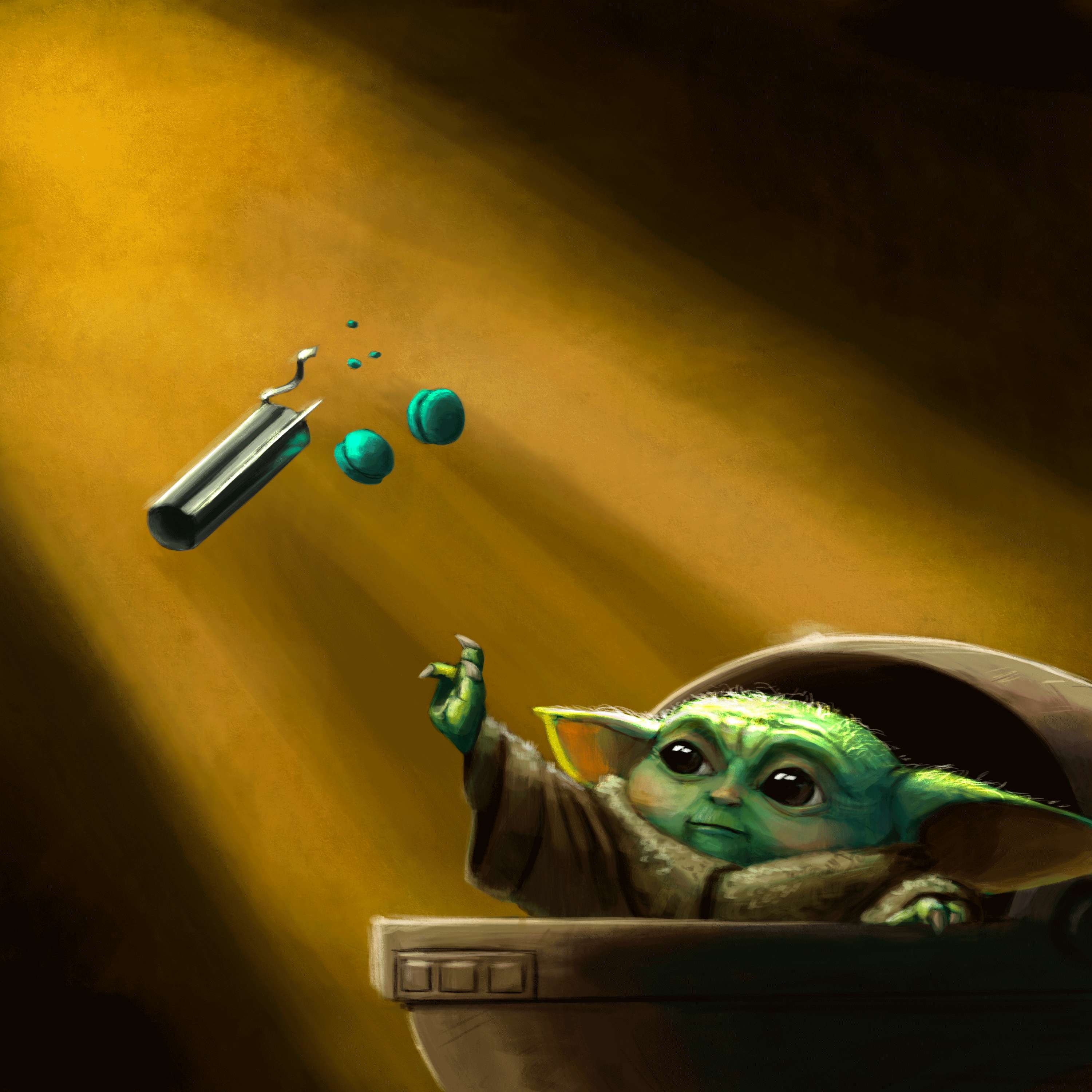 Cartoon Yoda, Yoda, green-skinned, 2K Desktop Wallpaper