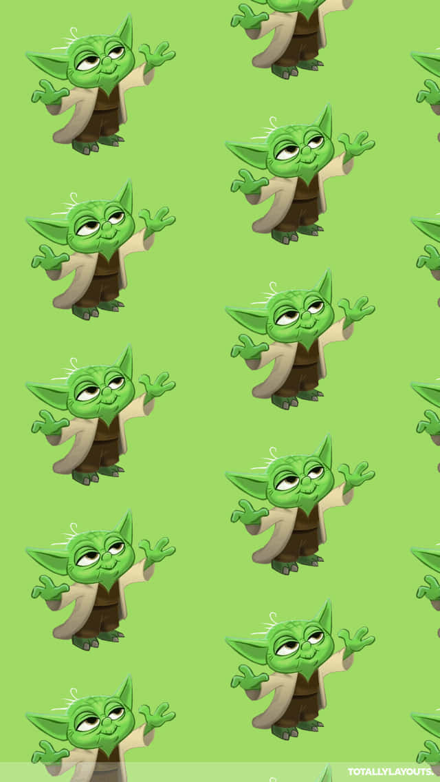 cartoon Yoda, arms outstretched, solid green background, SD Phone Wallpaper