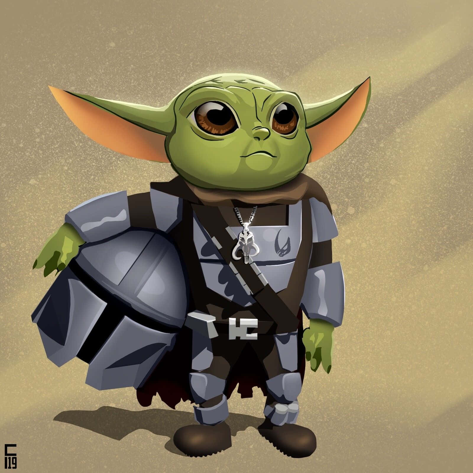 Cartoon Yoda, chibi-style, green alien, HD Desktop Wallpaper