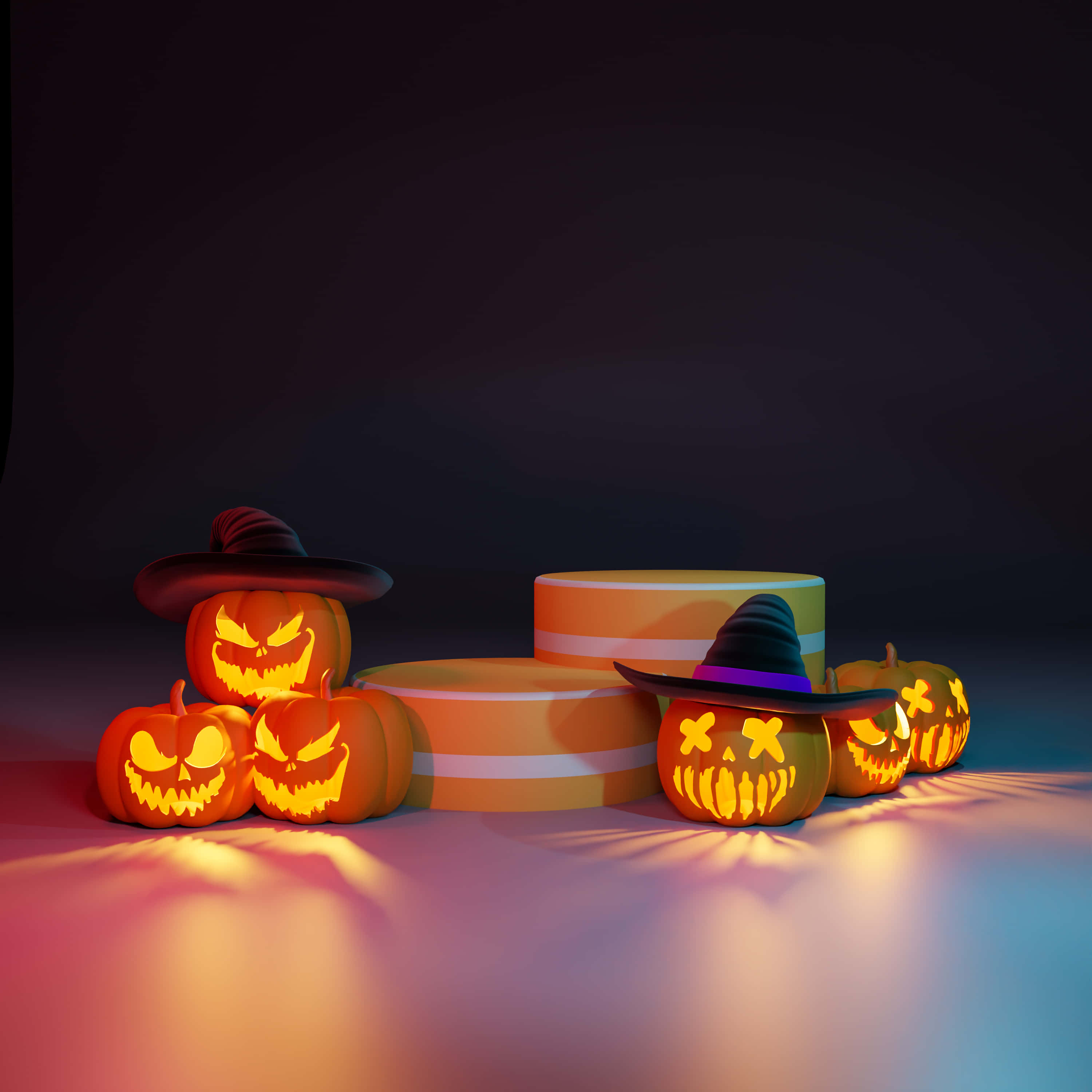 carved pumpkins, witch hats, glowing jack-o'-lanterns, 2K Desktop Wallpaper