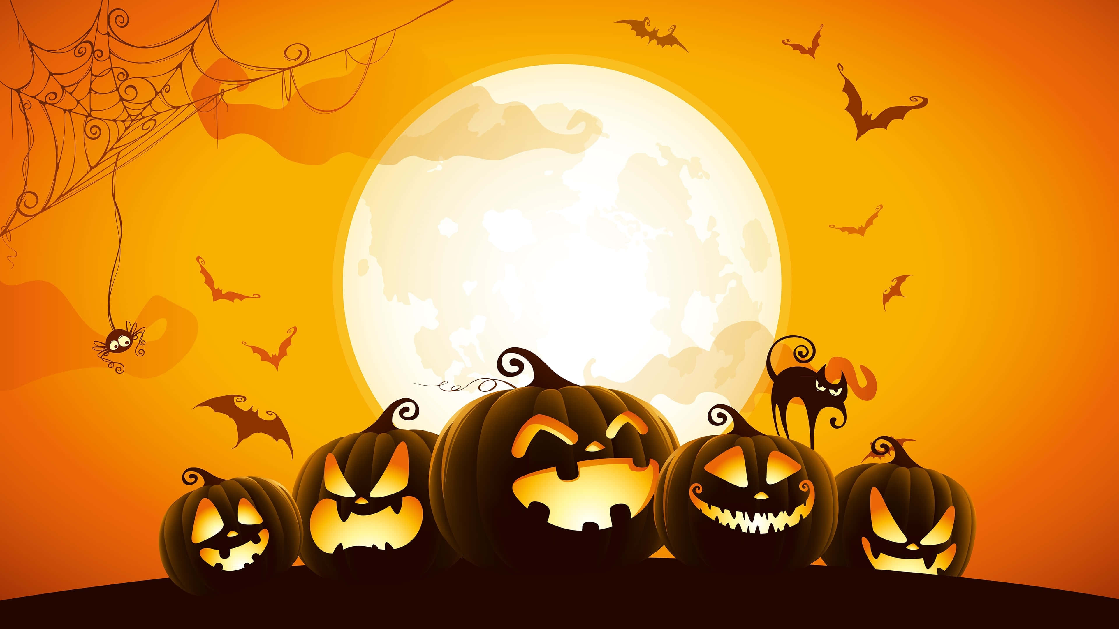 Carved Pumpkins Moon Halloween Poster, jack-o'-lanterns, full moon, 4K Desktop Wallpaper