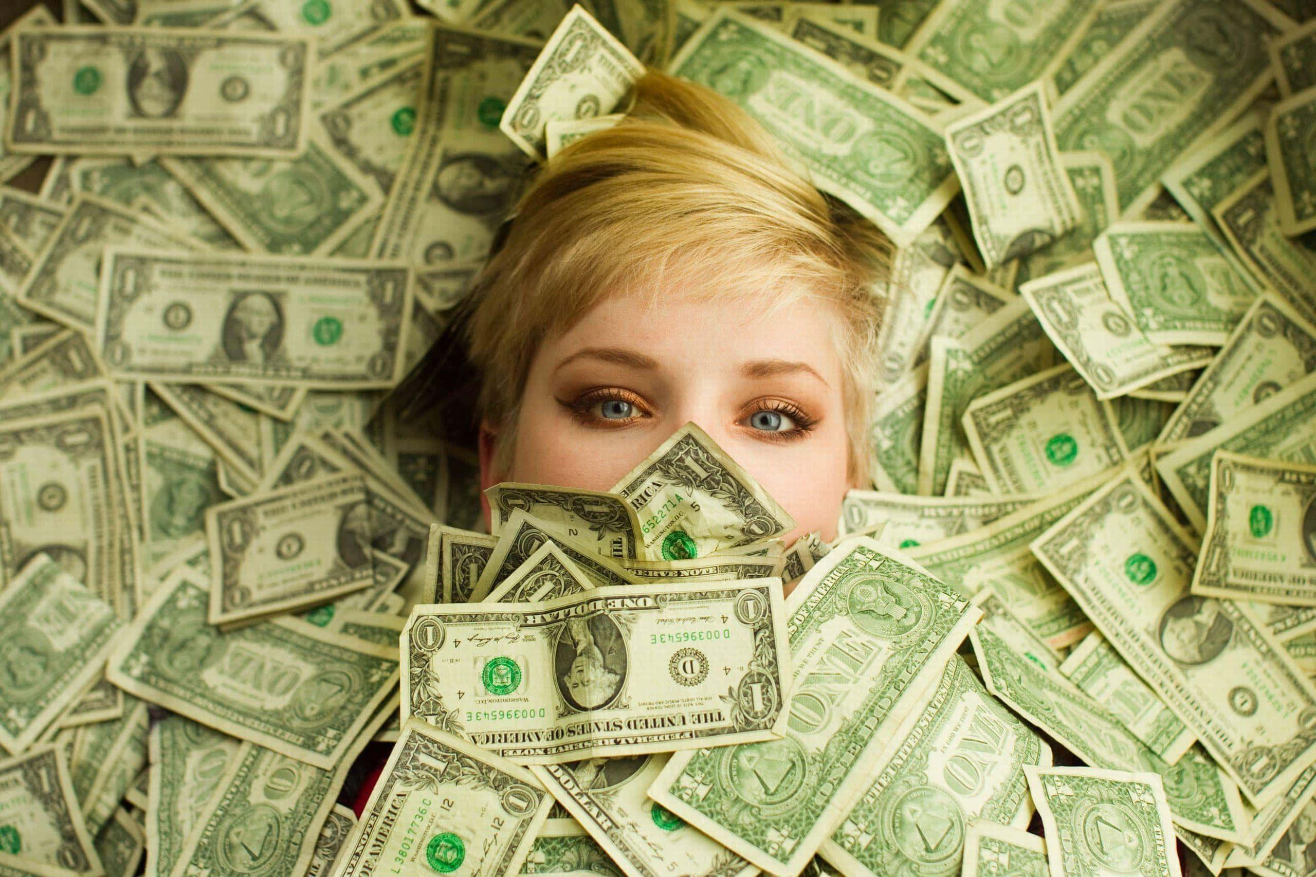money, one-dollar bills, young woman, 2K Desktop Wallpaper