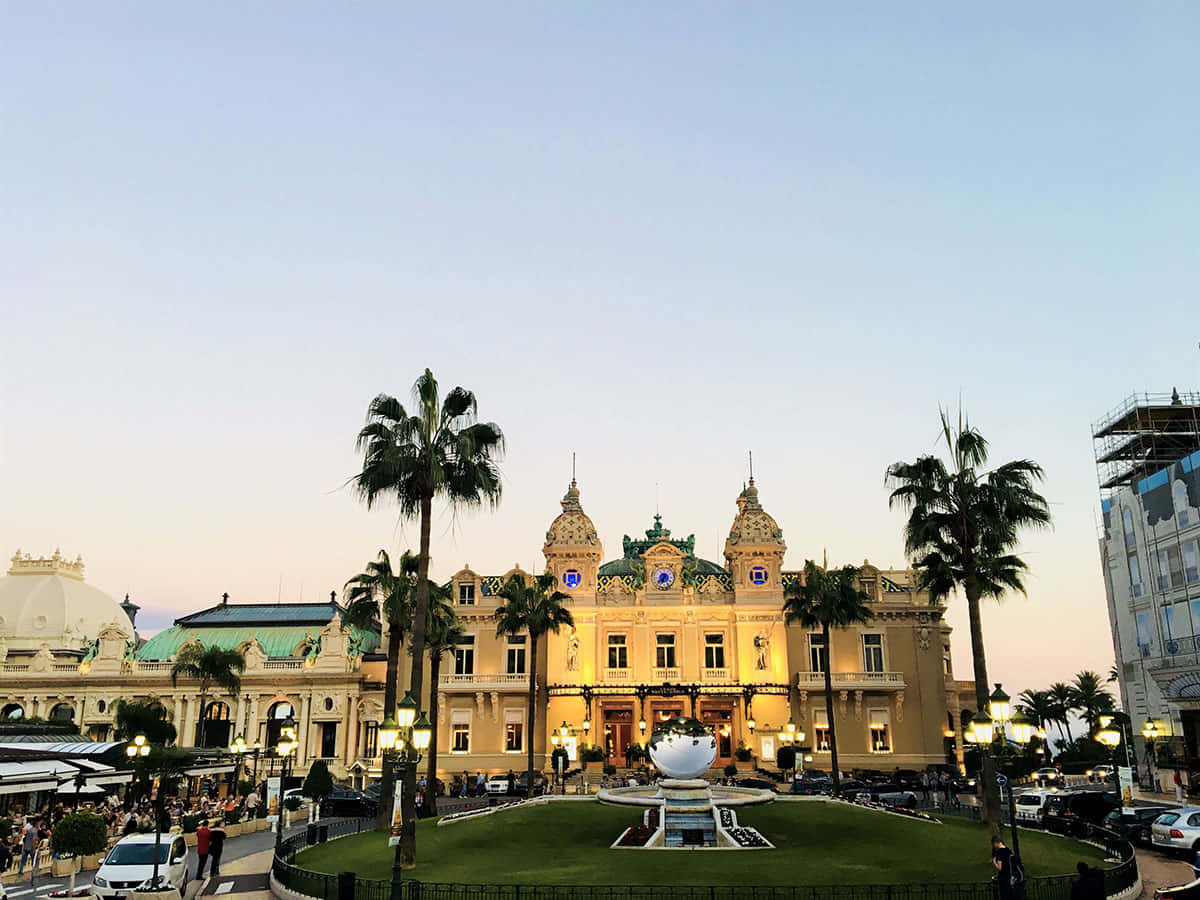 Casino De Monte Carlo, dusk, palm trees, SD Desktop Wallpaper