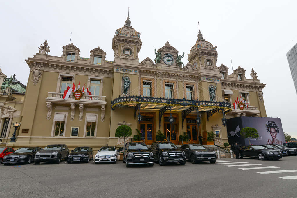Casino De Monte Carlo, beige hotel facade, clock tower, SD Desktop Wallpaper