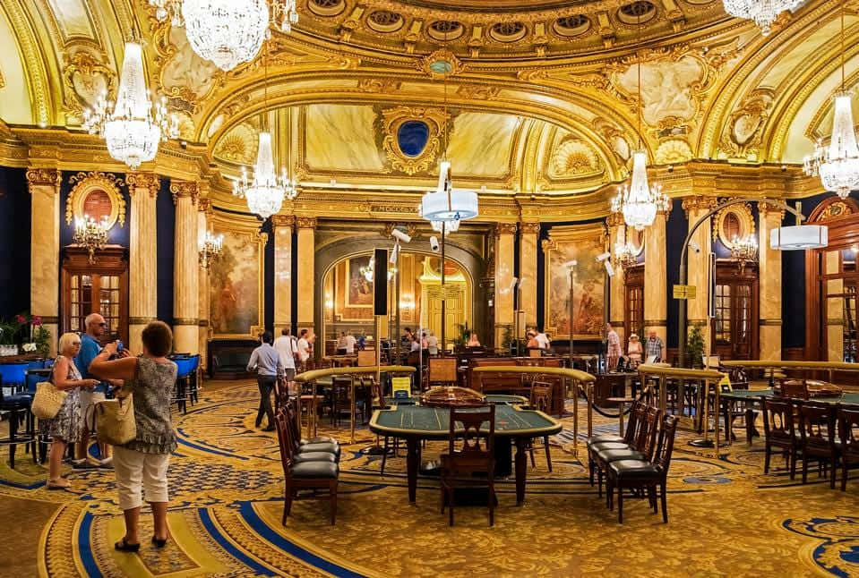 Casino De Monte Carlo, chandeliers, golden ornate ceilings, SD Desktop Wallpaper
