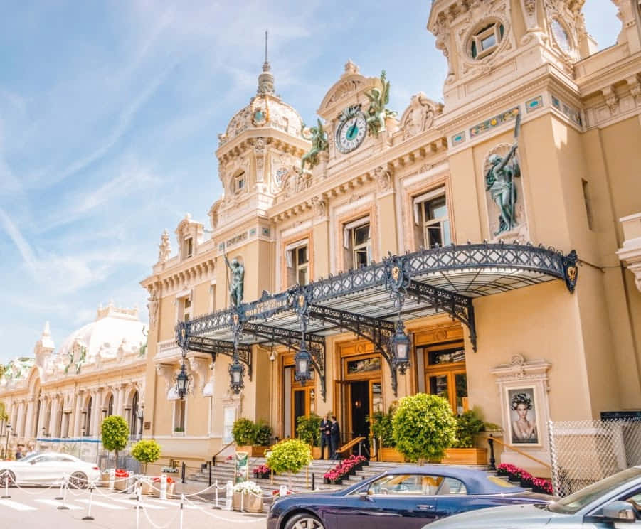 Casino De Monte Carlo, cream facade, clock statues, SD Desktop Wallpaper