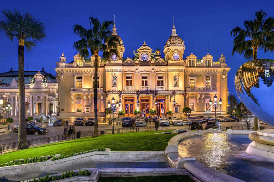 Casino De Monte Carlo, twilight, palm trees, SD Desktop Wallpaper