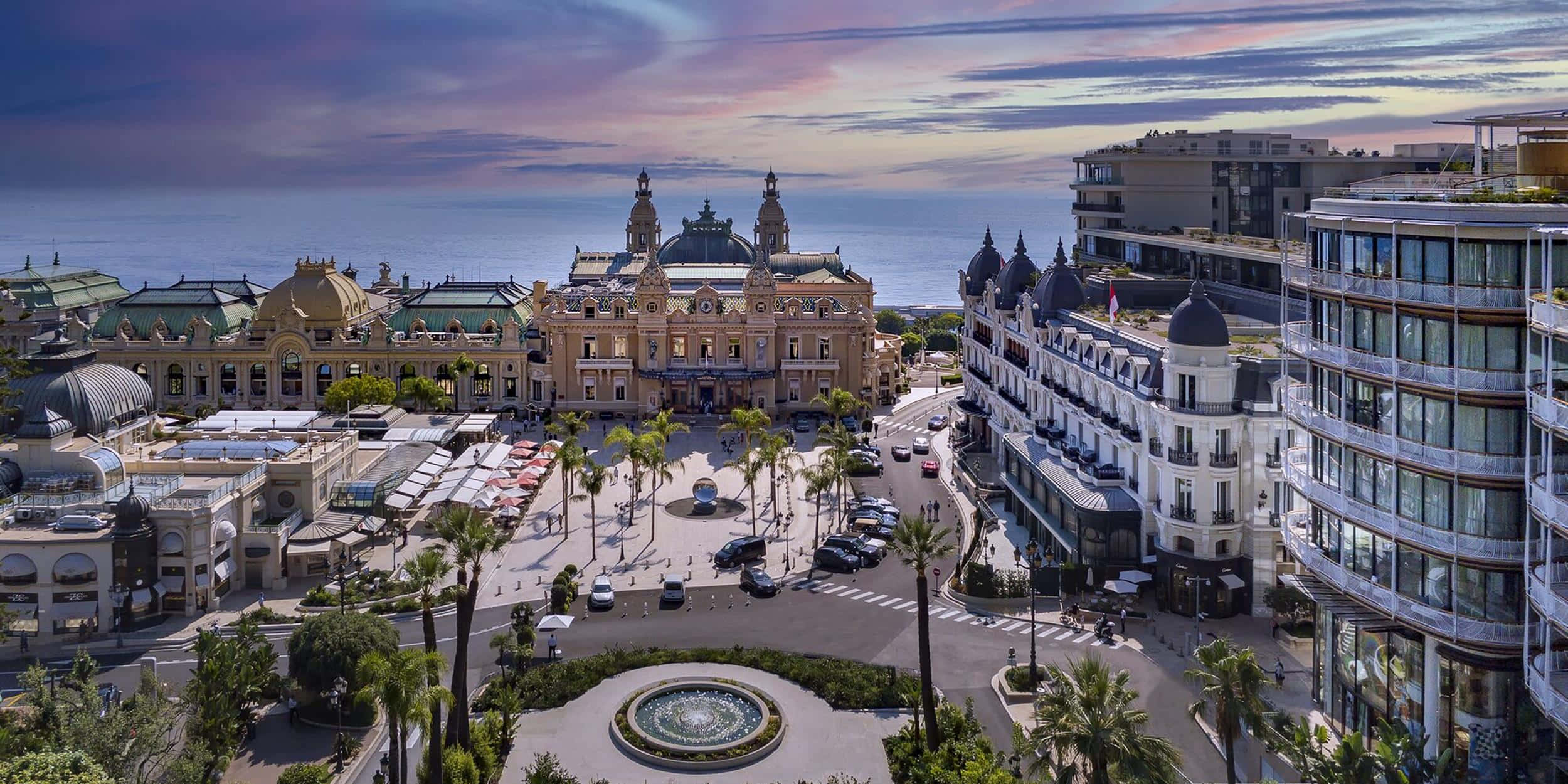 Casino De Monte Carlo, sunset, ocean, Full HD Desktop Wallpaper