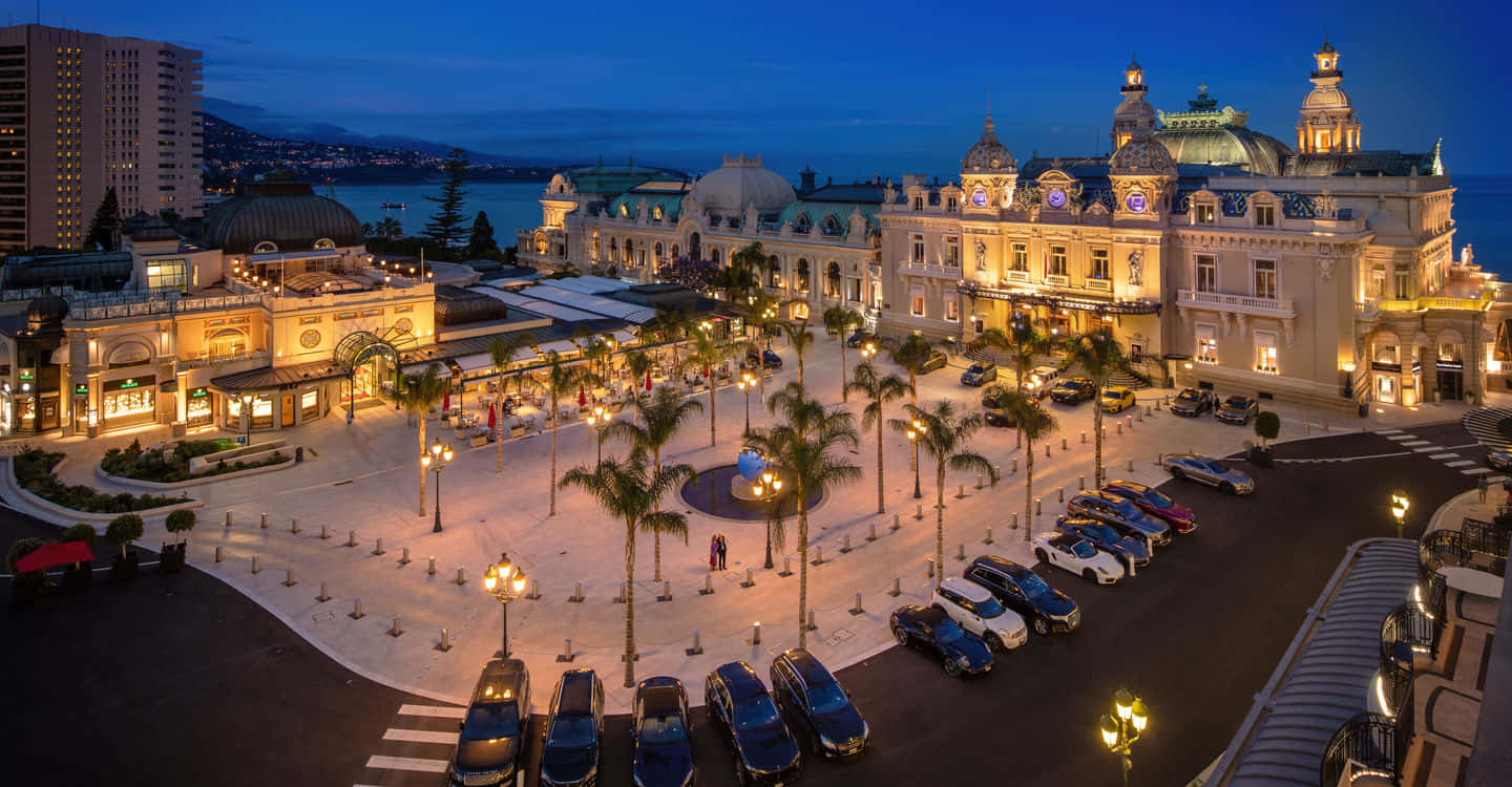 Casino De Monte Carlo, twilight, palm trees, HD Desktop Wallpaper