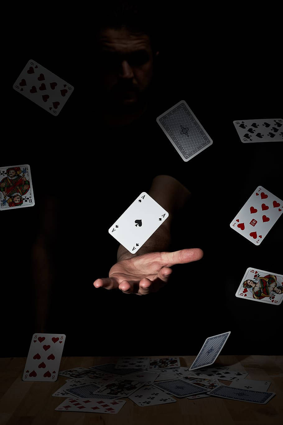 magician, playing cards, dark background, HD Phone Wallpaper