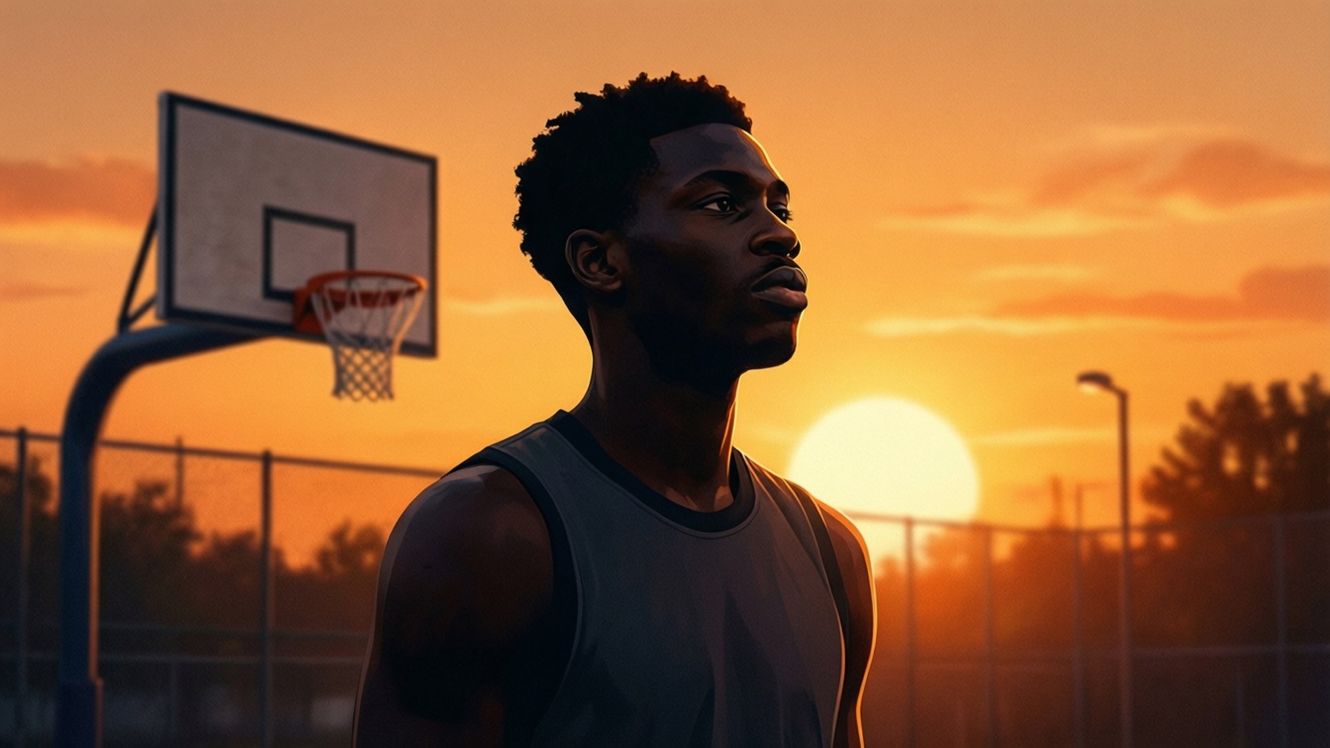 Cason Wallace, sunset, basketball hoop, Full HD Desktop Wallpaper