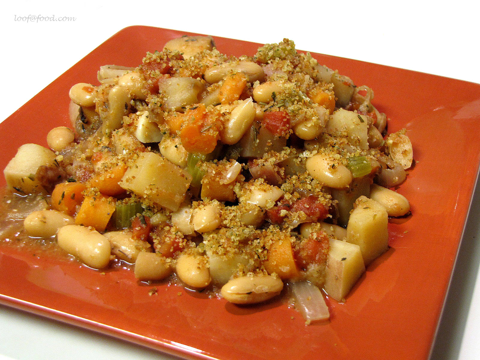 vegan bean cassoulet, orange plate, white beans, HD Desktop Wallpaper