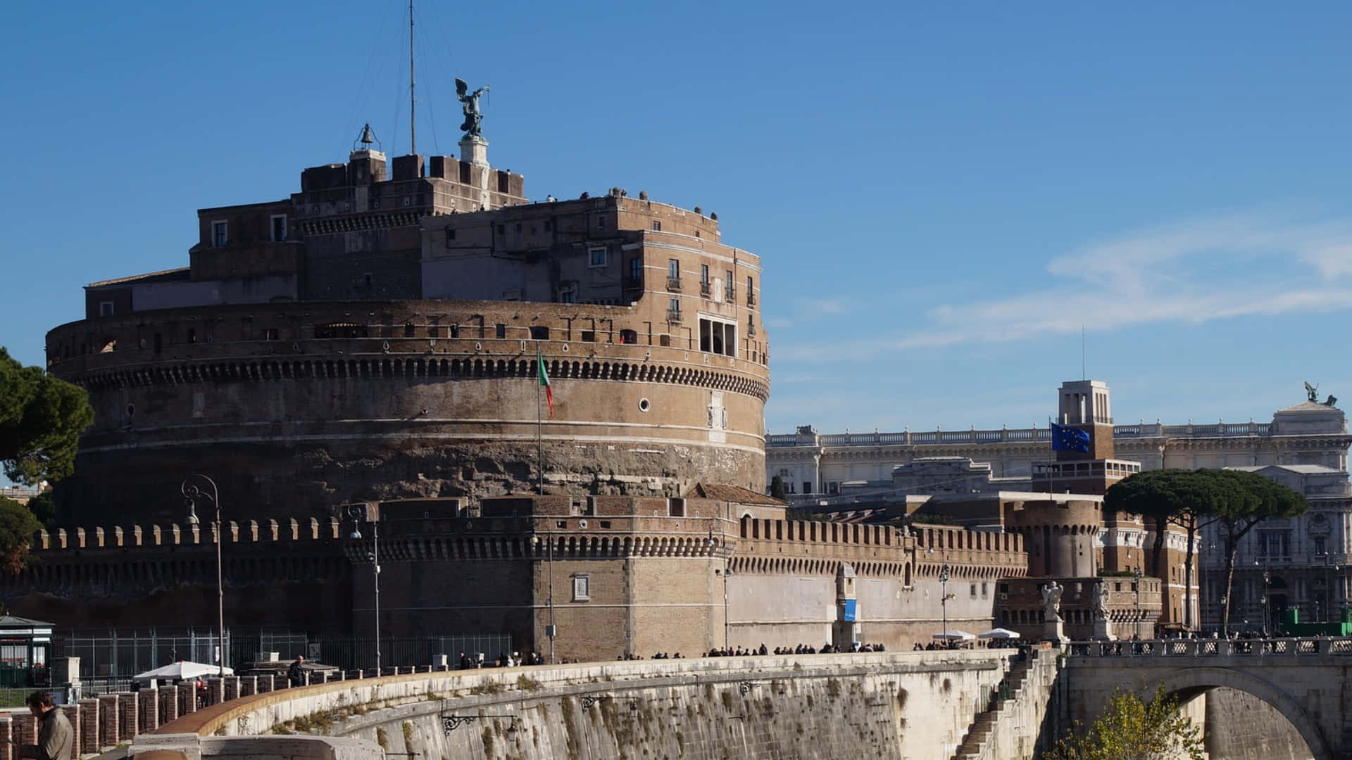 Castel Santangelo, ancient imperial tomb, crenellated walls, Full HD Desktop Wallpaper