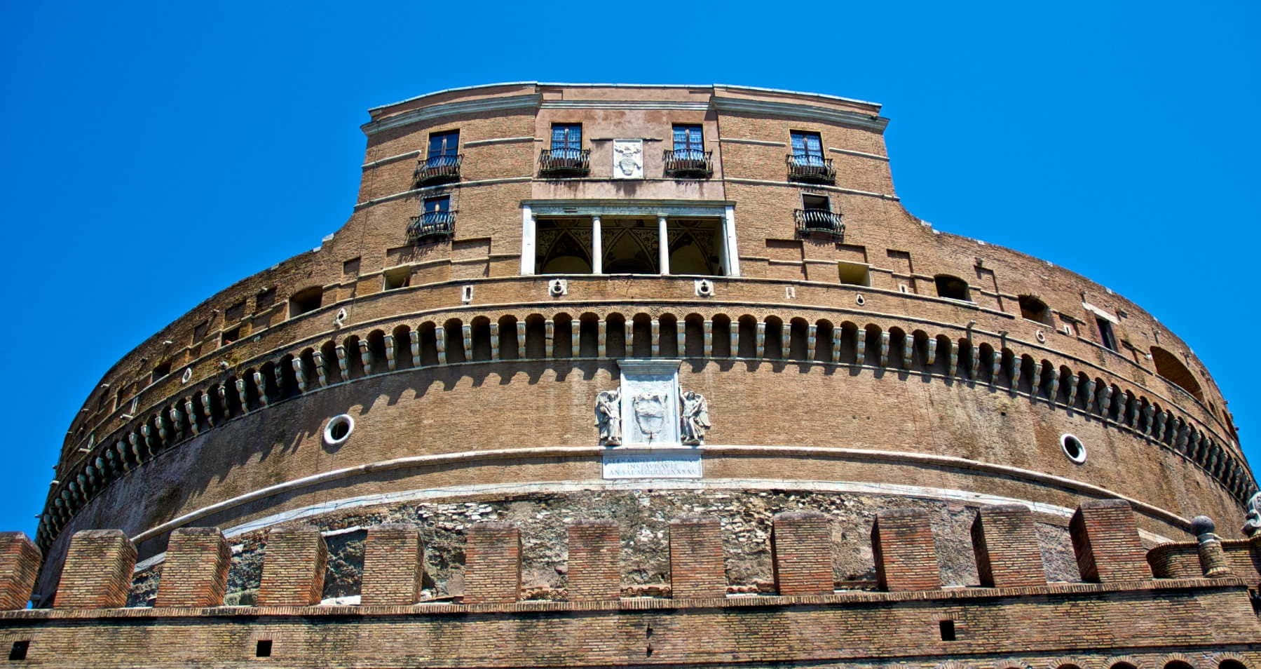 Castel Santangelo, circular brick fortress, clear blue sky, HD Desktop Wallpaper