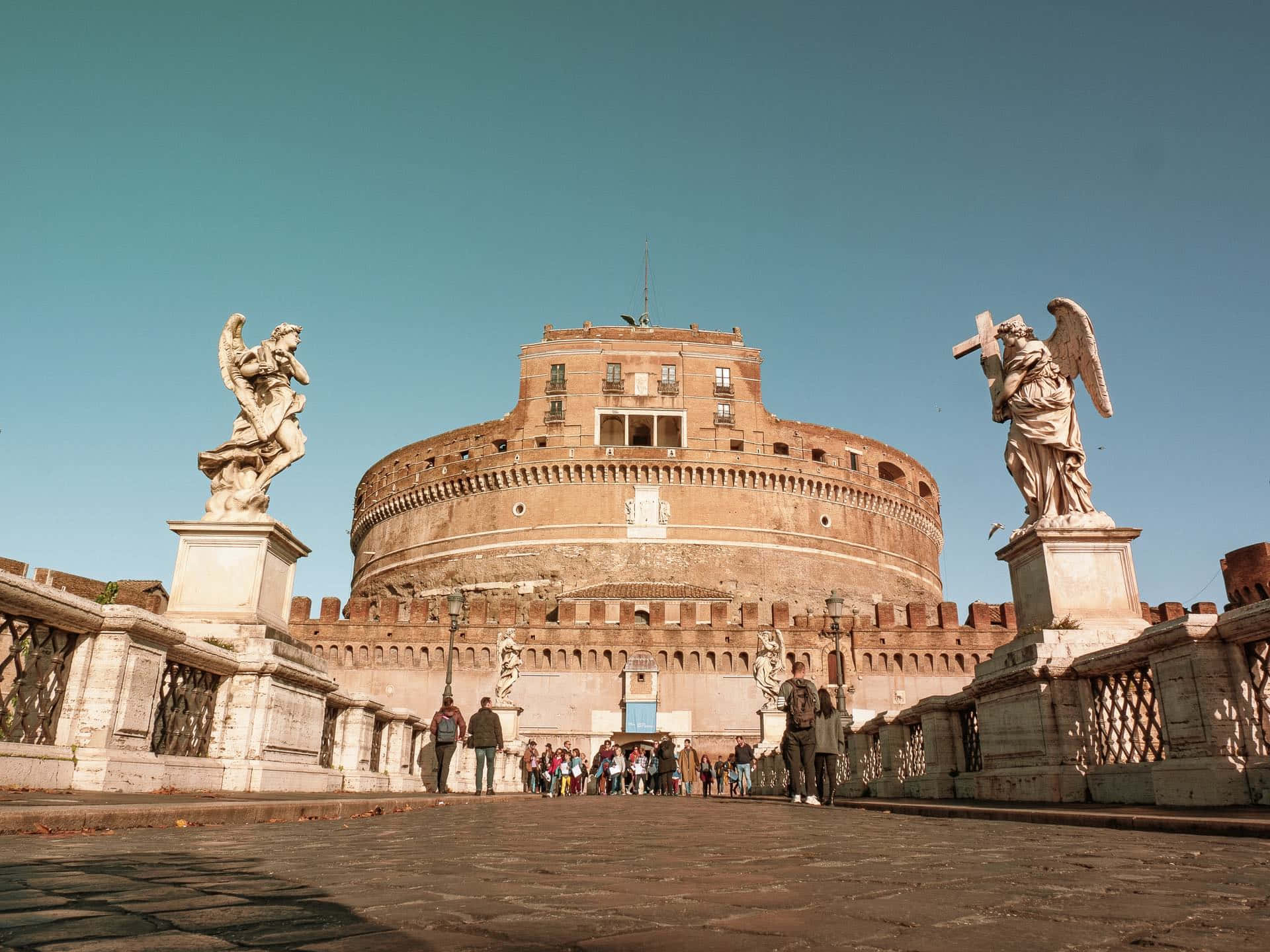 Castel Santangelo, angel statues, historic fortress, Full HD Desktop Wallpaper