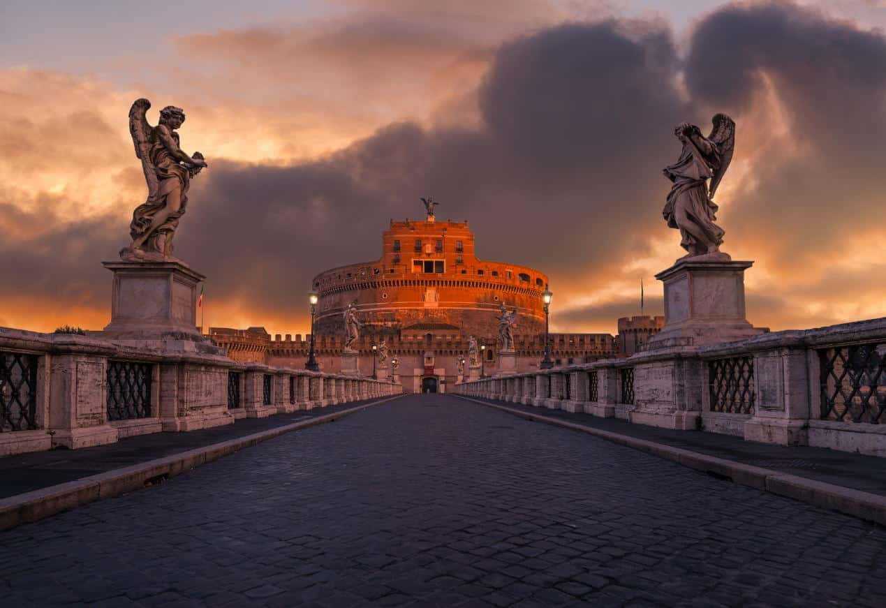 Castel Santangelo, angel statues, cobblestone bridge, SD Desktop Wallpaper