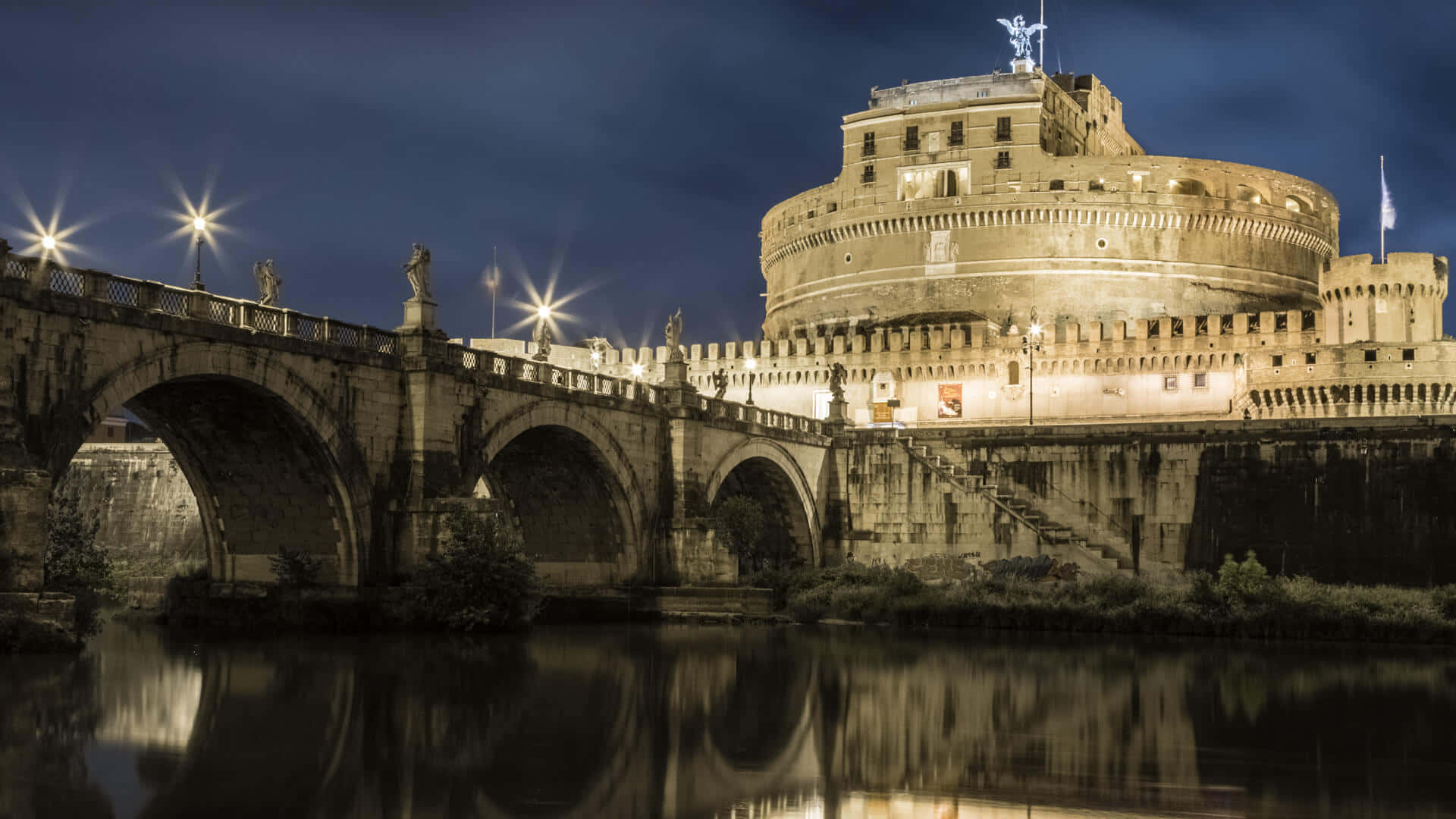 Castel Santangelo, stone castle, arched bridge, Full HD Desktop Wallpaper