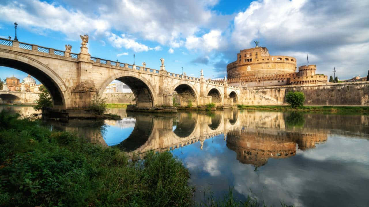 Castel Santangelo, stone bridge, statues, HD Desktop Wallpaper