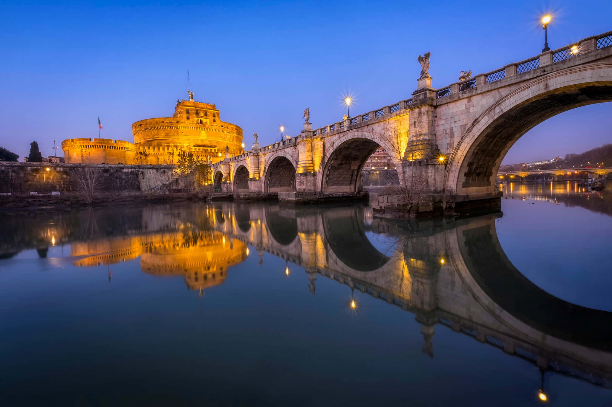 Castel Santangelo, stone bridge, statues, Full HD Desktop Wallpaper