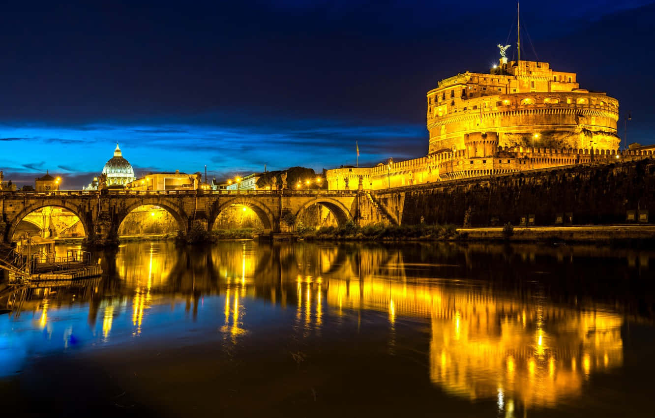 Castel Santangelo, bright reflection, river, HD Desktop Wallpaper