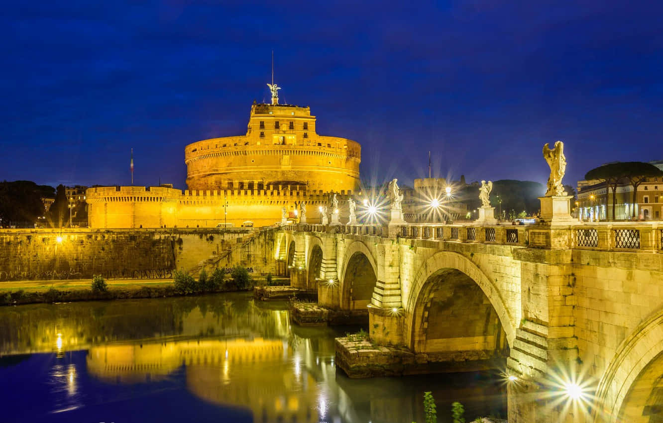 Castel Santangelo, stone bridge, statues, HD Desktop Wallpaper