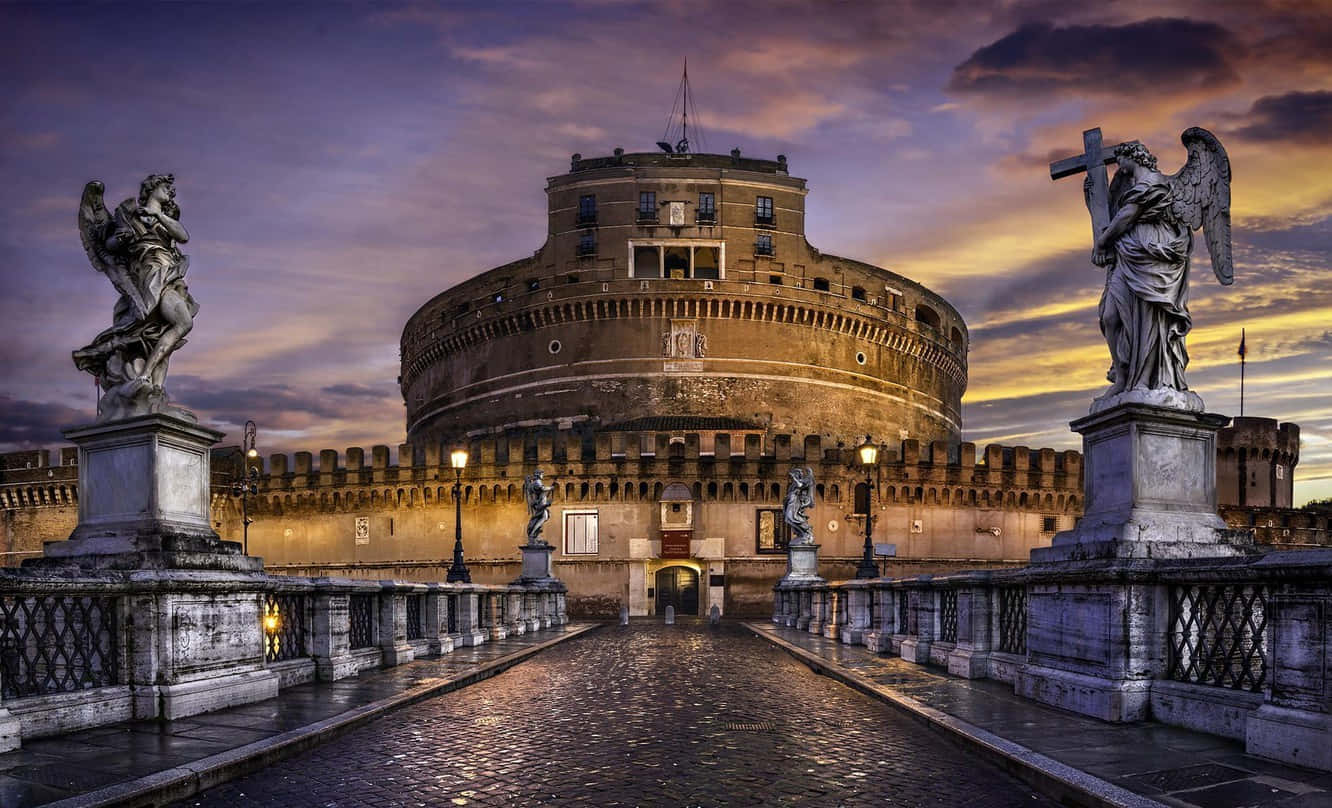 Castel Santangelo, stone fortress, statues, HD Desktop Wallpaper