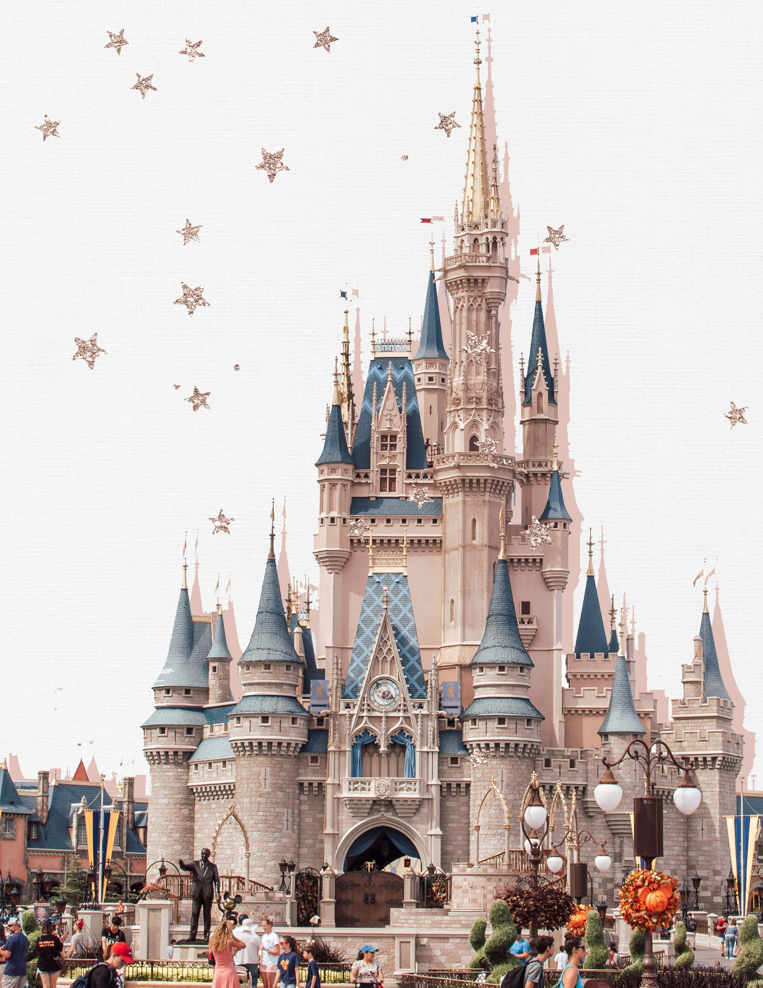 Castle Aesthetic, blue spires, golden stars, 2K Phone Wallpaper