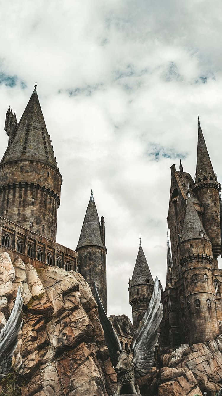 ancient stone castle, spires, dragon statues, HD Phone Wallpaper