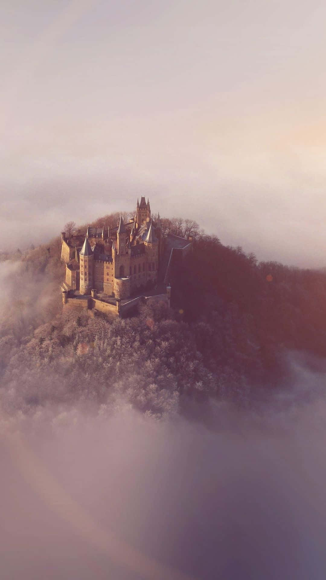 castle, snowy hill, fog, Full HD Phone Wallpaper