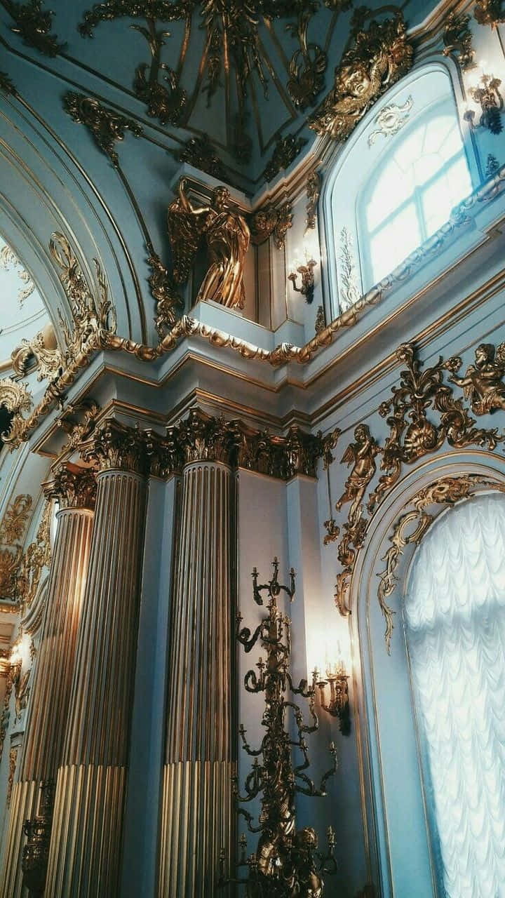 baroque interior, gilded columns, ornate ceiling details, HD Phone Wallpaper
