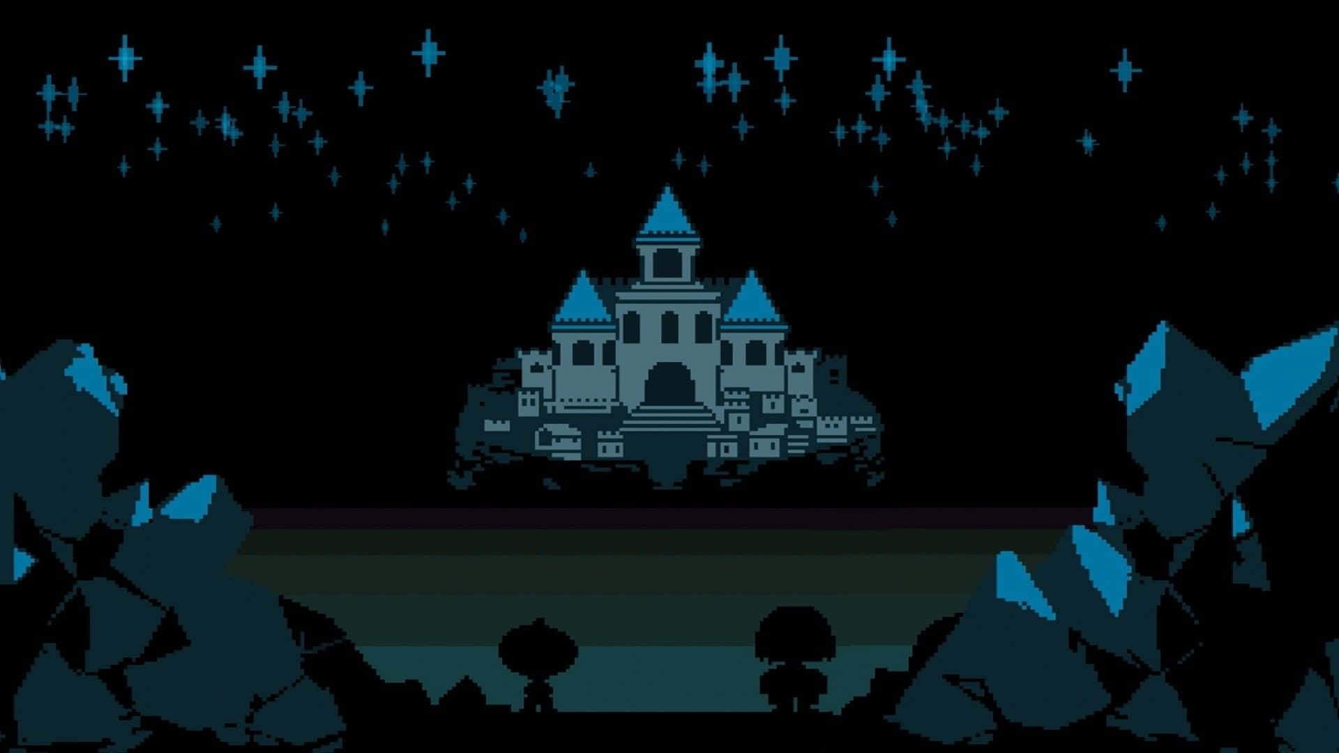 castle aesthetic, pixel-art castle, starry night sky, Full HD Desktop Wallpaper