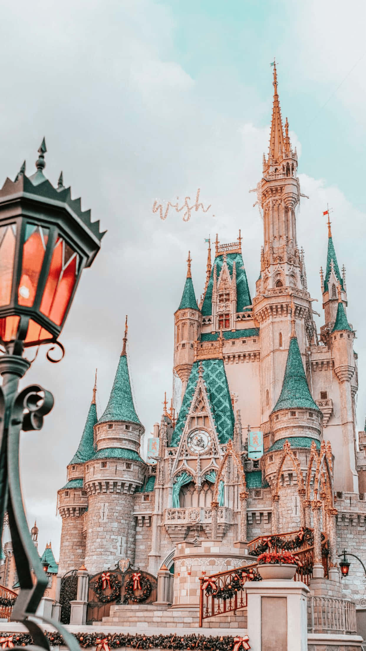Castle Aesthetic, teal spires, golden accents, Full HD Phone Wallpaper