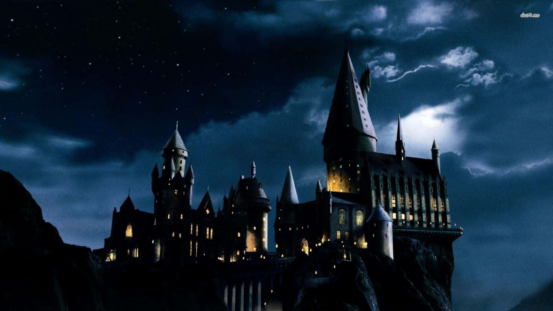 gothic castle, cliff, starry night sky, Full HD Desktop Wallpaper