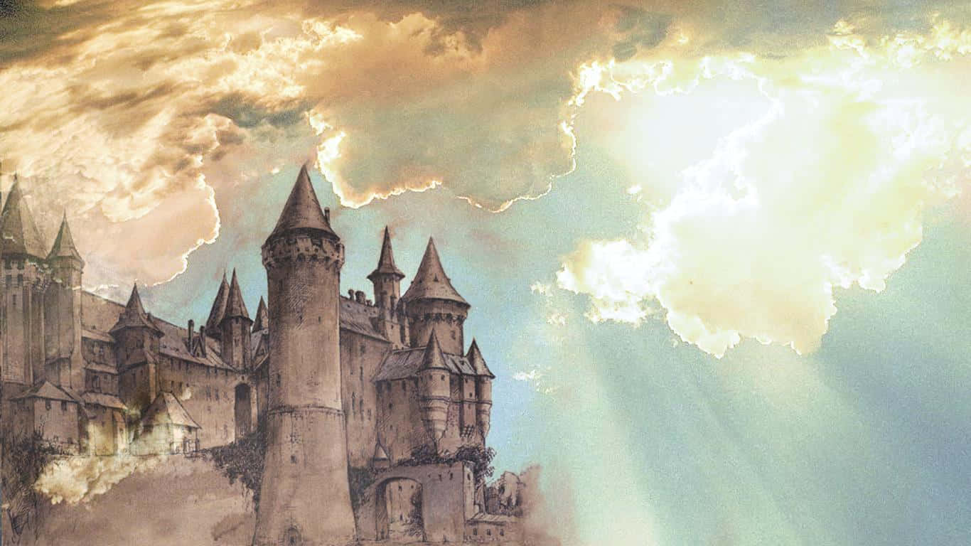 castle aesthetic, medieval castle, stone towers, HD Desktop Wallpaper