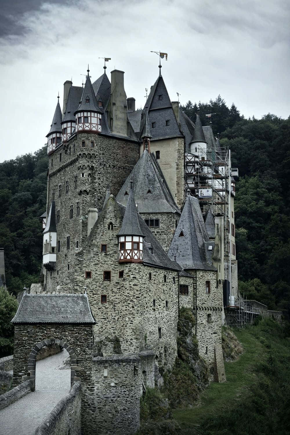 medieval castle, stone towers, slate roofs, HD Phone Wallpaper