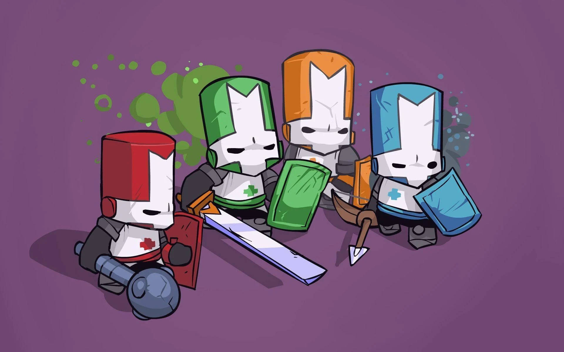 Castle Crashers, Violet, blocky knight characters, Full HD Desktop Wallpaper