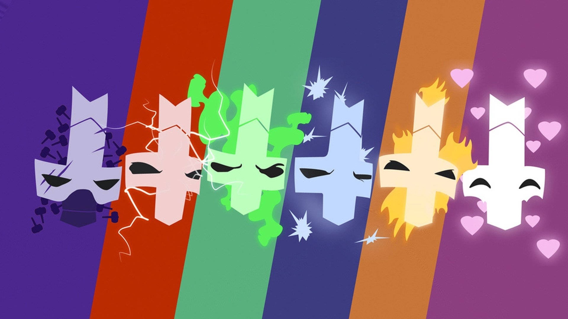 Castle Crashers, cute knights, rainbow stripes, Full HD Desktop Wallpaper