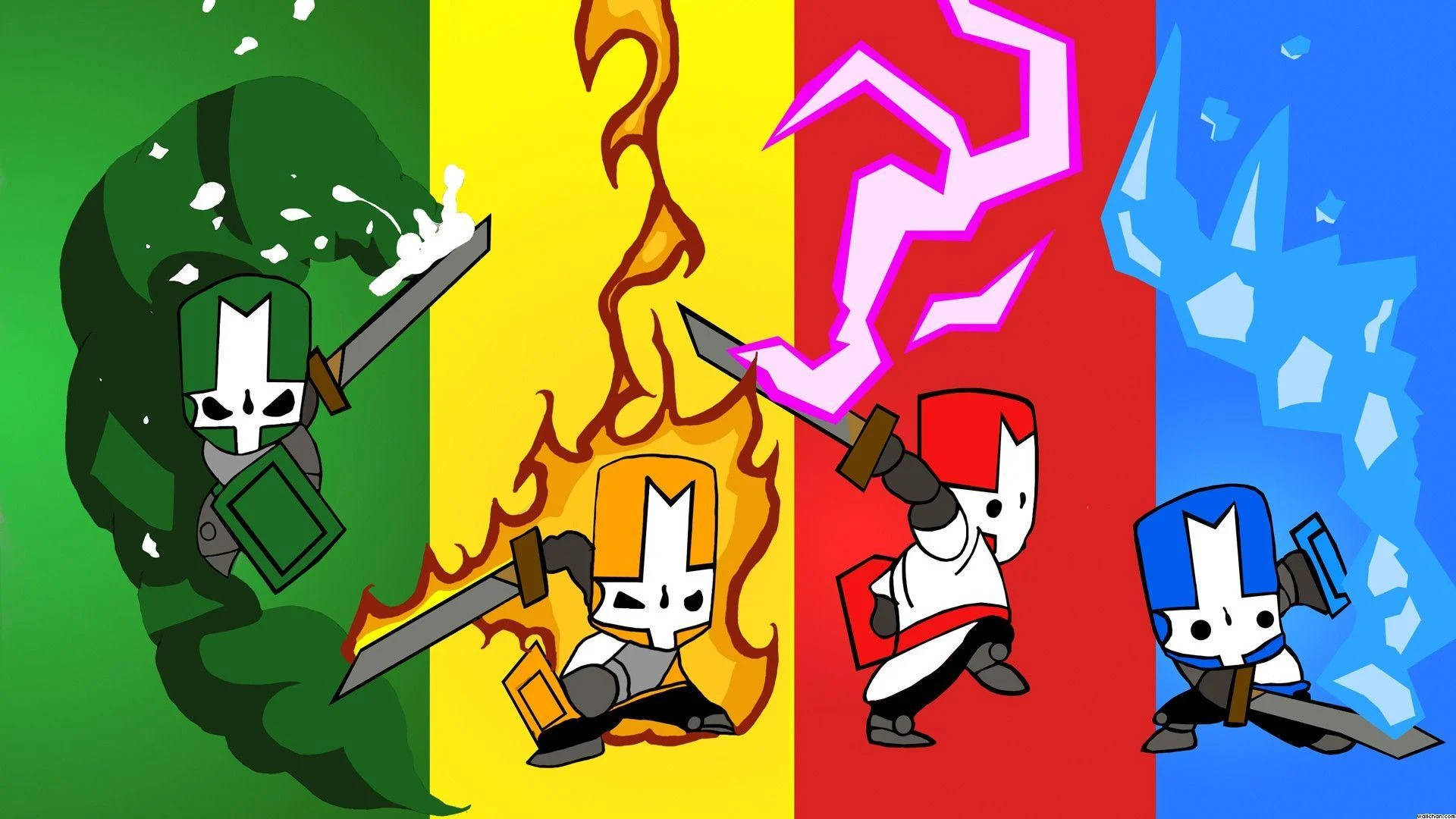 Castle Crashers, knight characters, vibrant elemental battles, Full HD Desktop Wallpaper