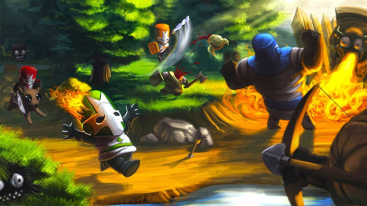 Castle Crashers, combat scene, cartoonish knights, HD Desktop Wallpaper