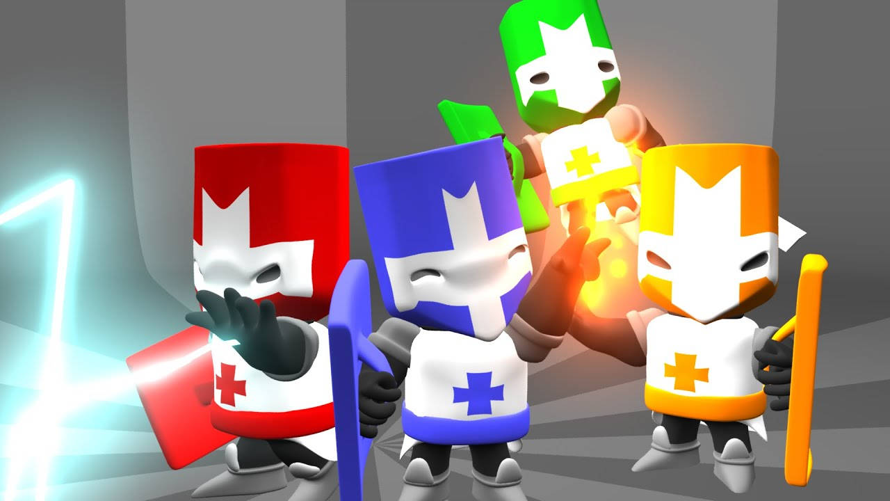 Castle Crashers, four knights, red blue green and orange, HD Desktop Wallpaper