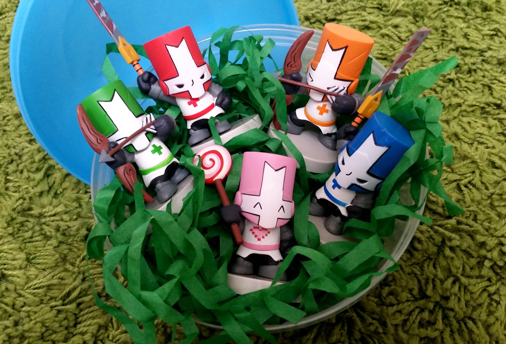 Castle Crashers, knights figurines, green carpet, Full HD Desktop Wallpaper
