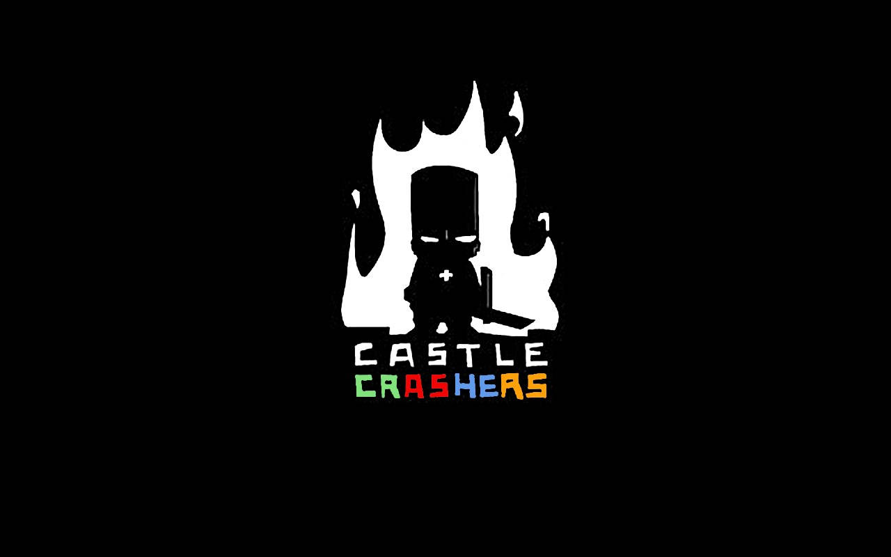 Castle Crashers, black and white stylized knight, castle silhouette, HD Desktop Wallpaper