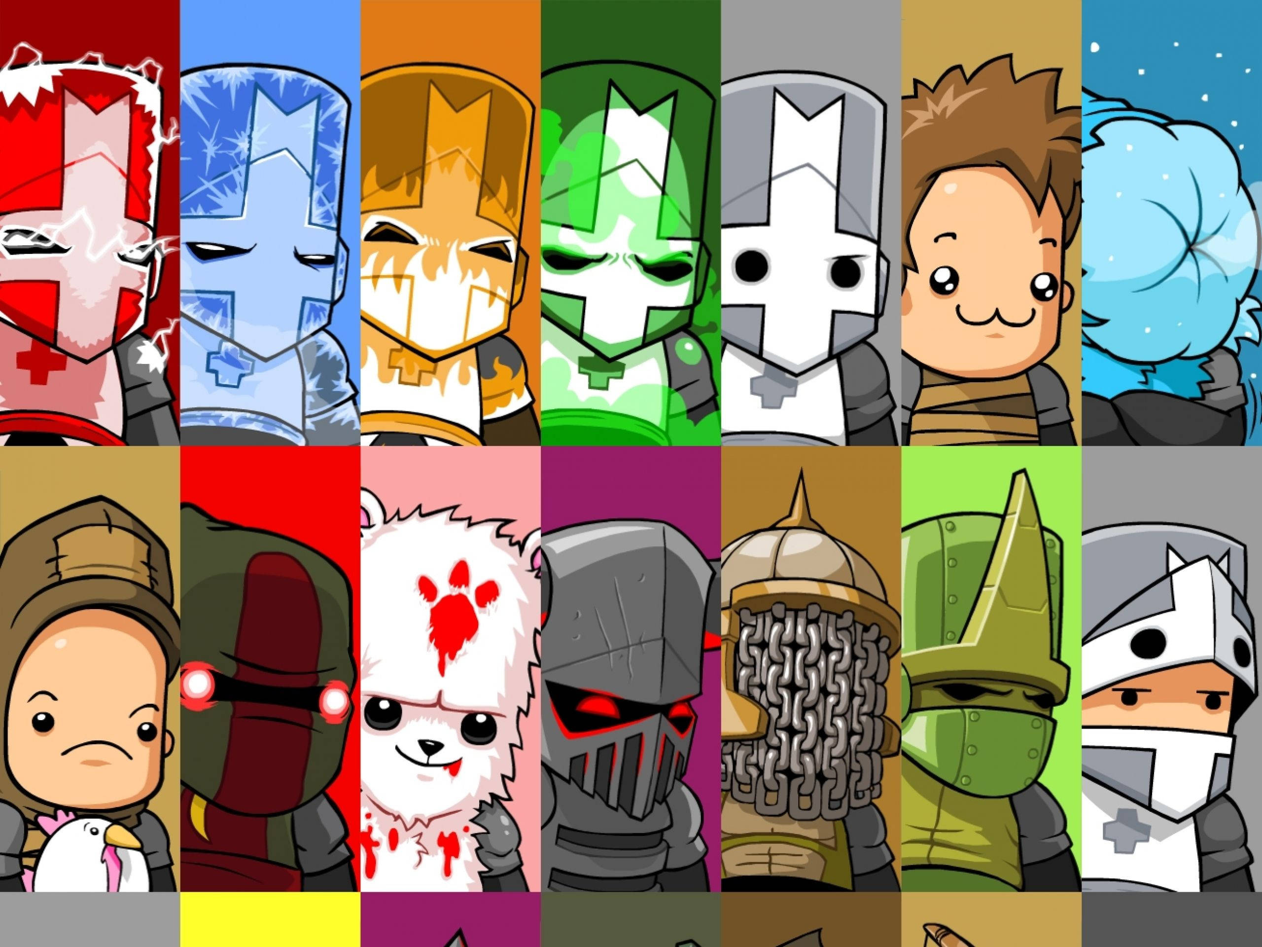 Castle Crashers, chibi-style knight characters, 16 playable characters, 2K Desktop Wallpaper