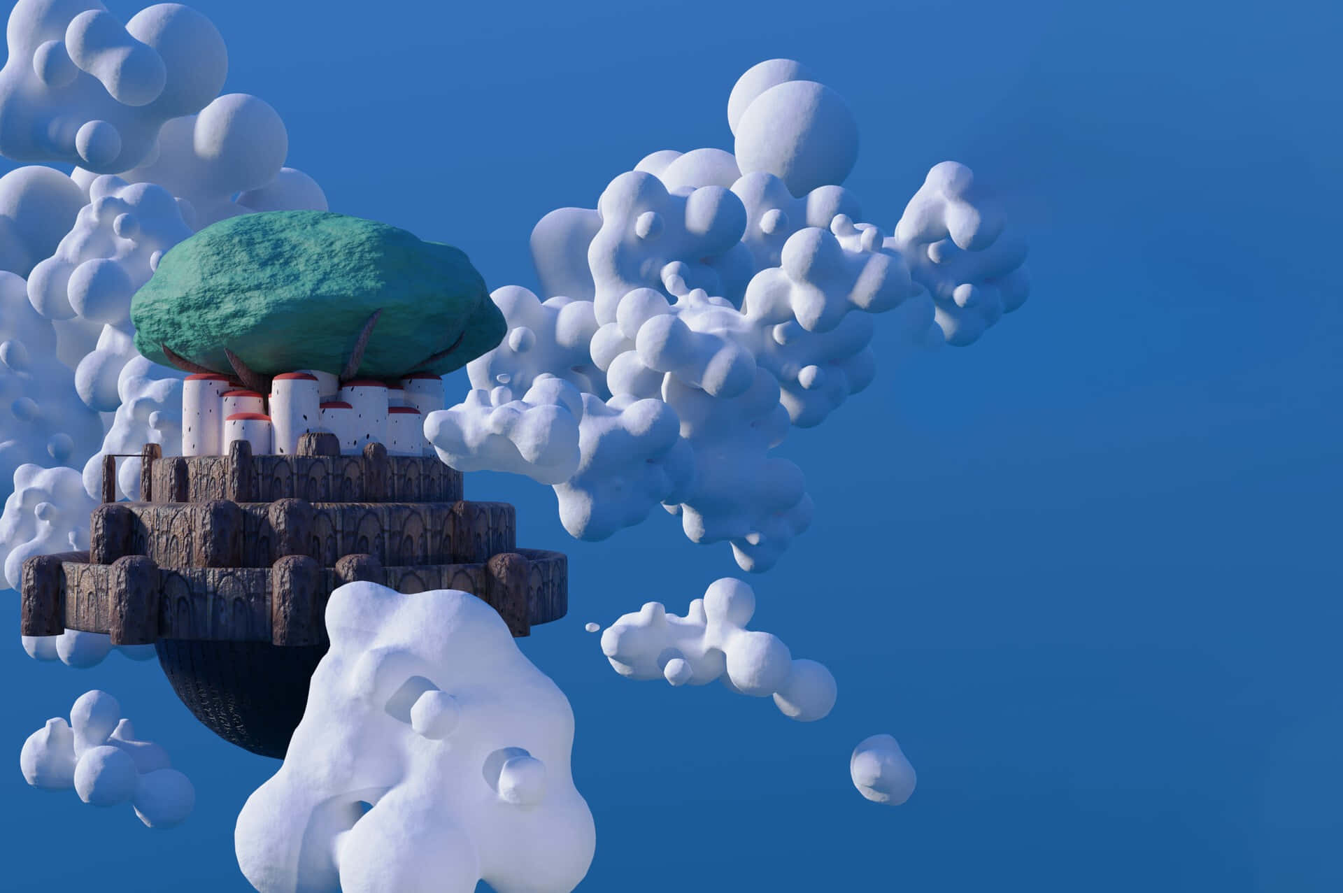 Castle In The Sky, floating island, green tree, Full HD Desktop Wallpaper