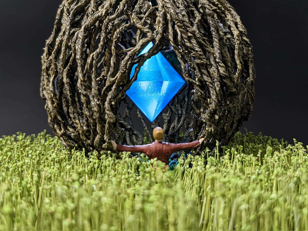 Castle In The Sky, mossy sphere, glowing blue crystal, SD Desktop Wallpaper