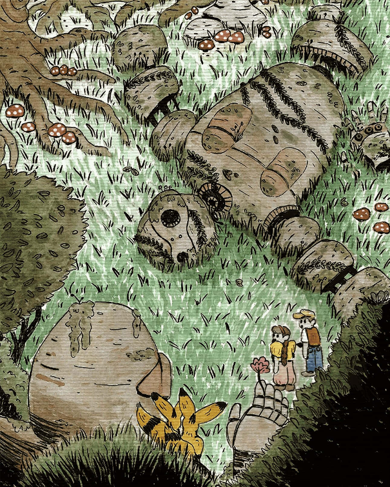 Castle In The Sky, mossy forest, giant mushrooms, HD Phone Wallpaper