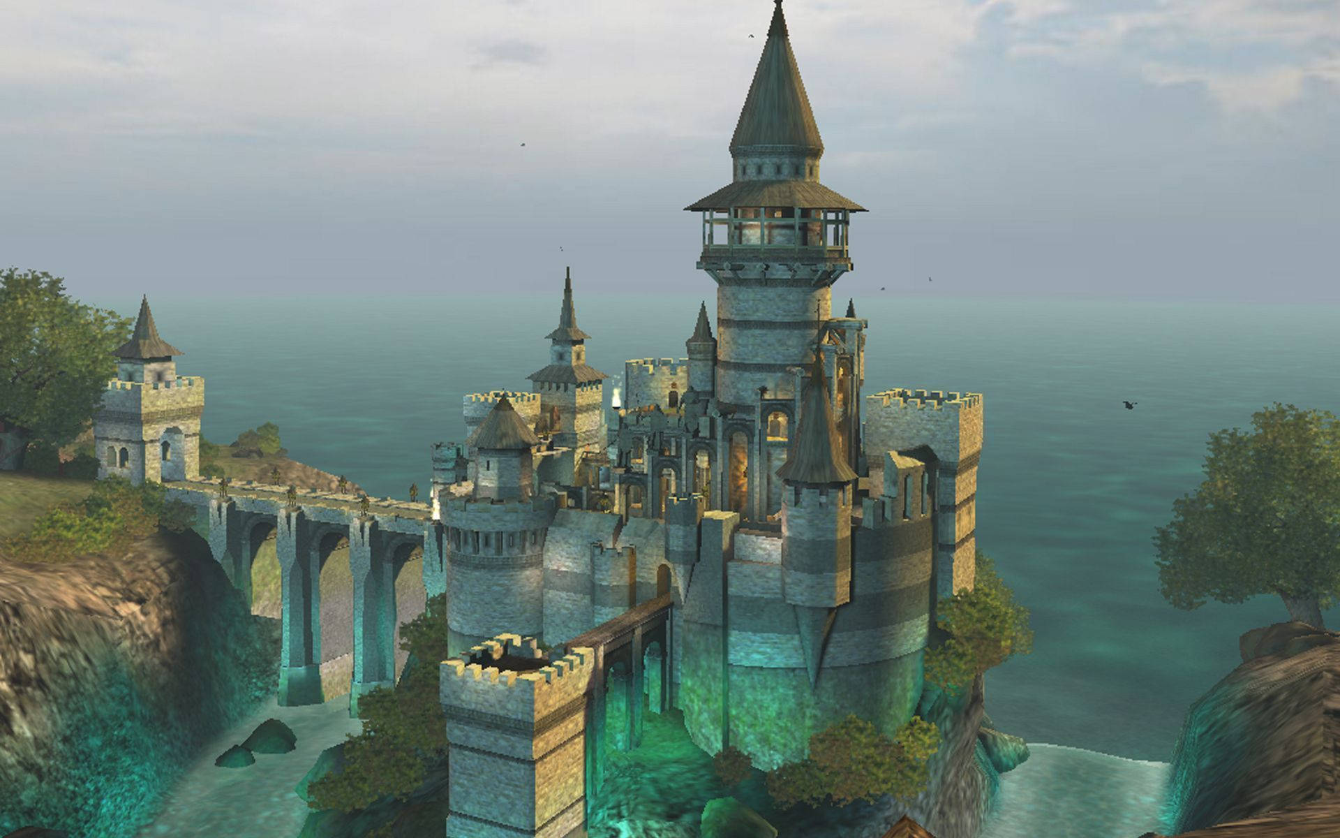 medieval castle, cliffside, ocean, Full HD Desktop Wallpaper