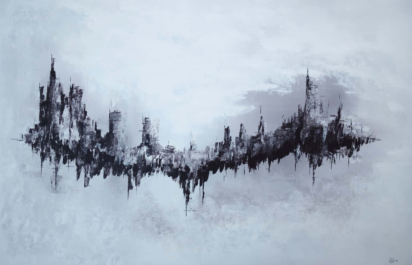 Castle In The Sky, monochromatic abstract cityscape, jagged skyscrapers, HD Desktop Wallpaper